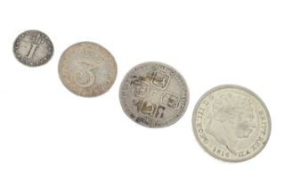 Four Georgian milled coins, George II and George III