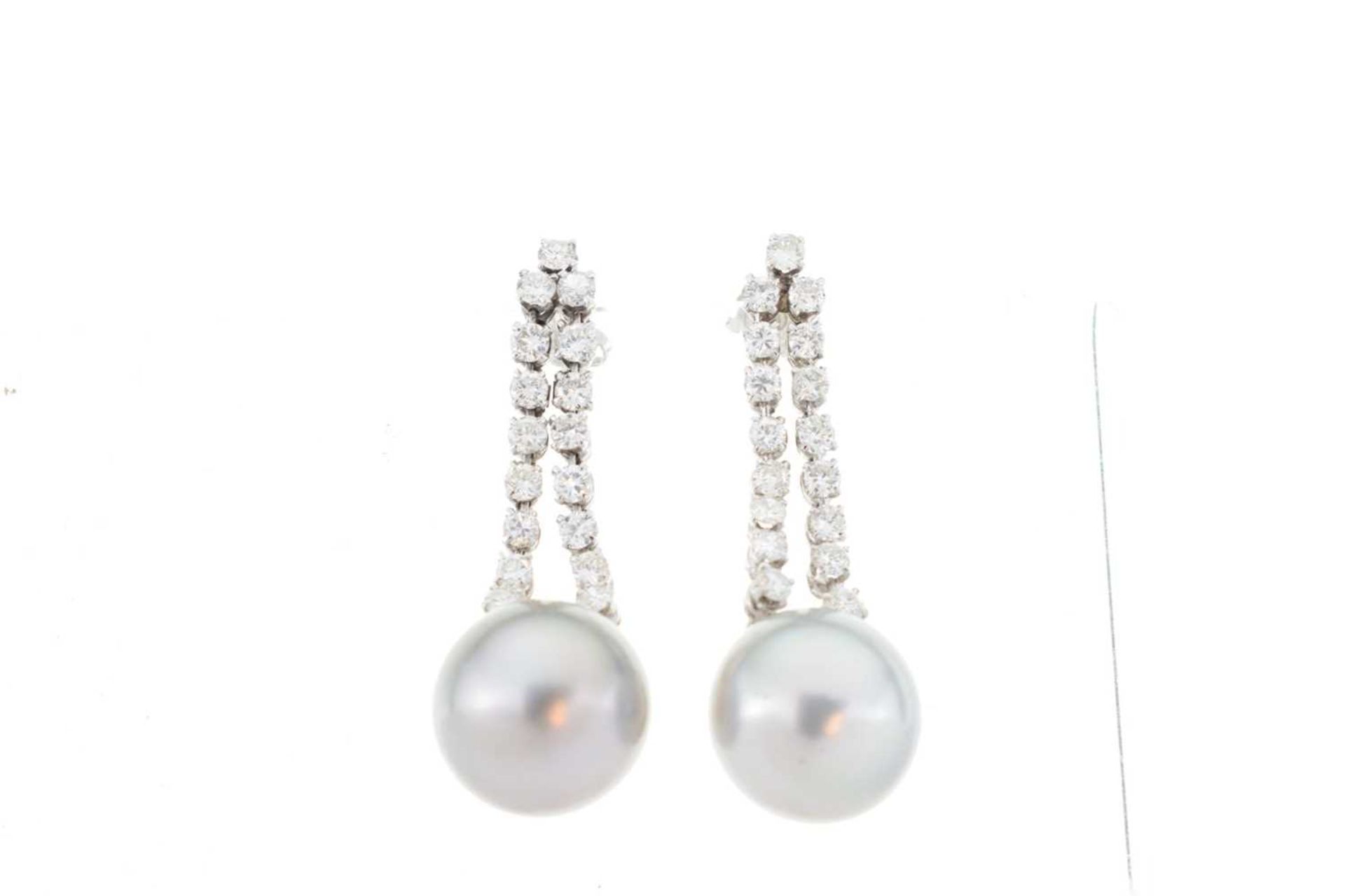 Pair of grey South Sea cultured pearl and diamond drop earrings - Image 10 of 10