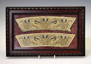 Framed pair of embroidered gauntlets