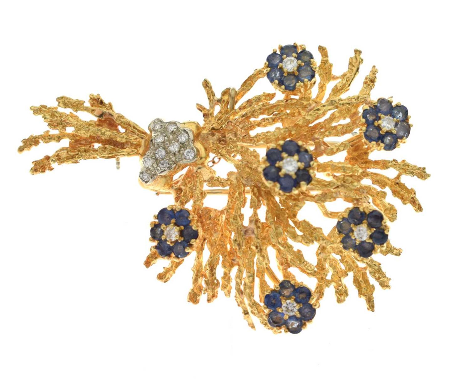 Diamond and sapphire 18ct yellow and white gold set floral spray brooch - Image 7 of 10