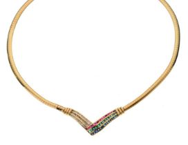 Diamond, ruby, emerald and sapphire collar necklace