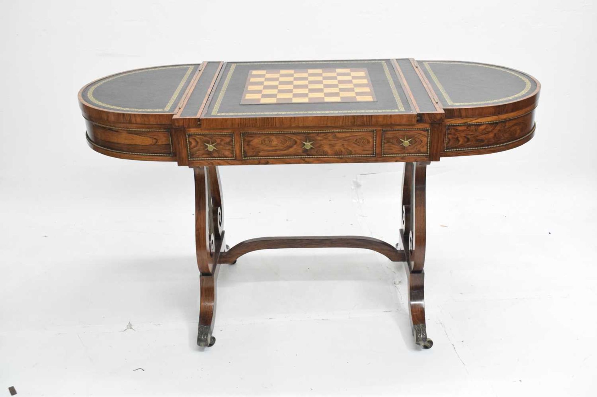 Fine Regency rosewood sofa backgammon table, in the manner of Gillows of Lancaster - Image 3 of 10