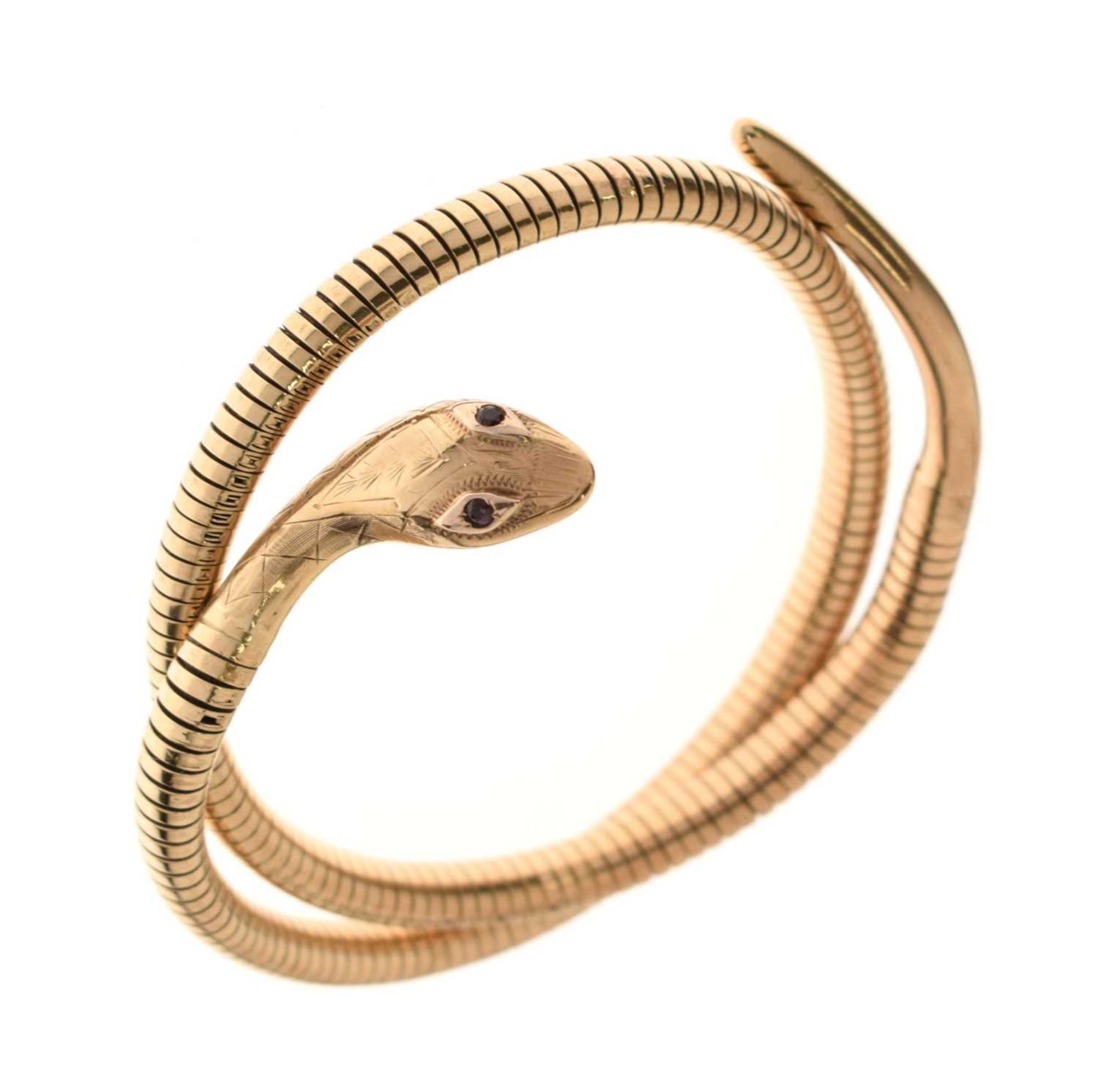 9ct gold and steel spring snake bracelet