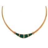 Synthetic opal and diamond 14ct yellow gold collar necklace