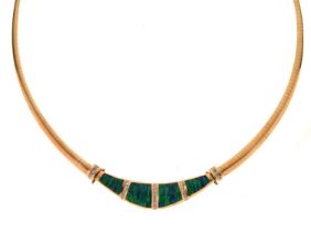 Synthetic opal and diamond 14ct yellow gold collar necklace