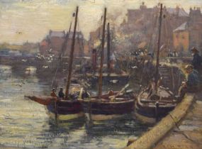 Ernest Higgins Rigg (Staithes Group, 1868-1947) - Oil on board - Harbour scene
