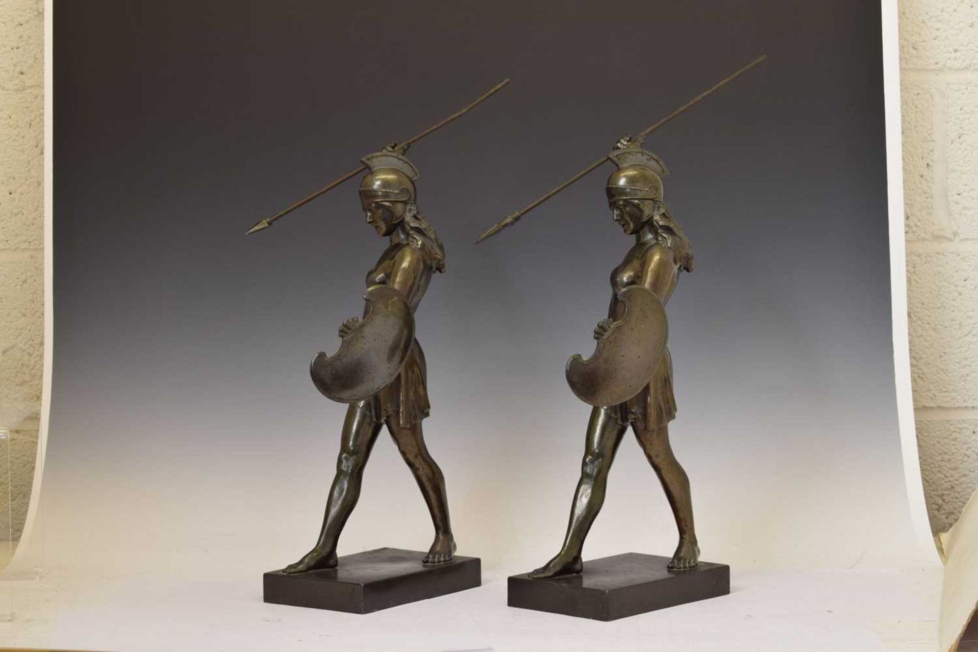 Two early 20th century bronzed spelter figures of female warriors - Image 2 of 14