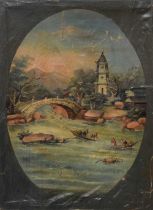 Circle of Namcheong (19th century Chinese School) - Oil on canvas - river scene