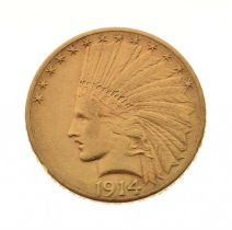 USA ten dollar gold coin, Native American head, 1914