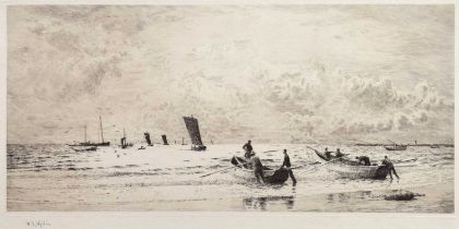 William Lionel Wyllie RA RWS (1851-1931) - Etching - 'Cobles at Newbiggin’