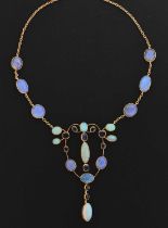 Opal and sapphire pendant necklace in the Arts and Crafts manner