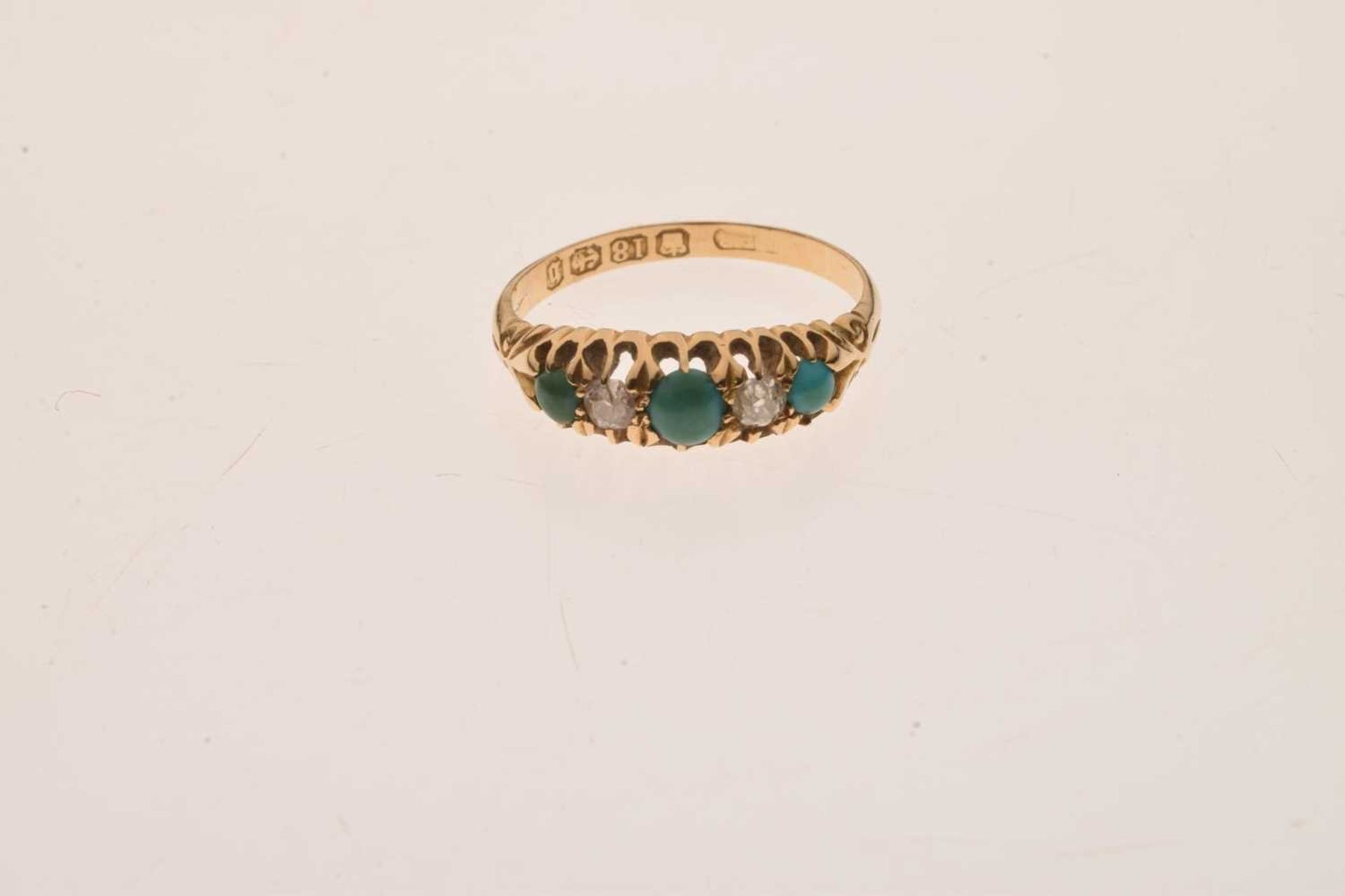 Victorian turquoise and diamond five stone 18ct gold ring - Image 9 of 9