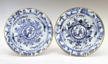 Pair of 19th century Chinese blue and white porcelain plates