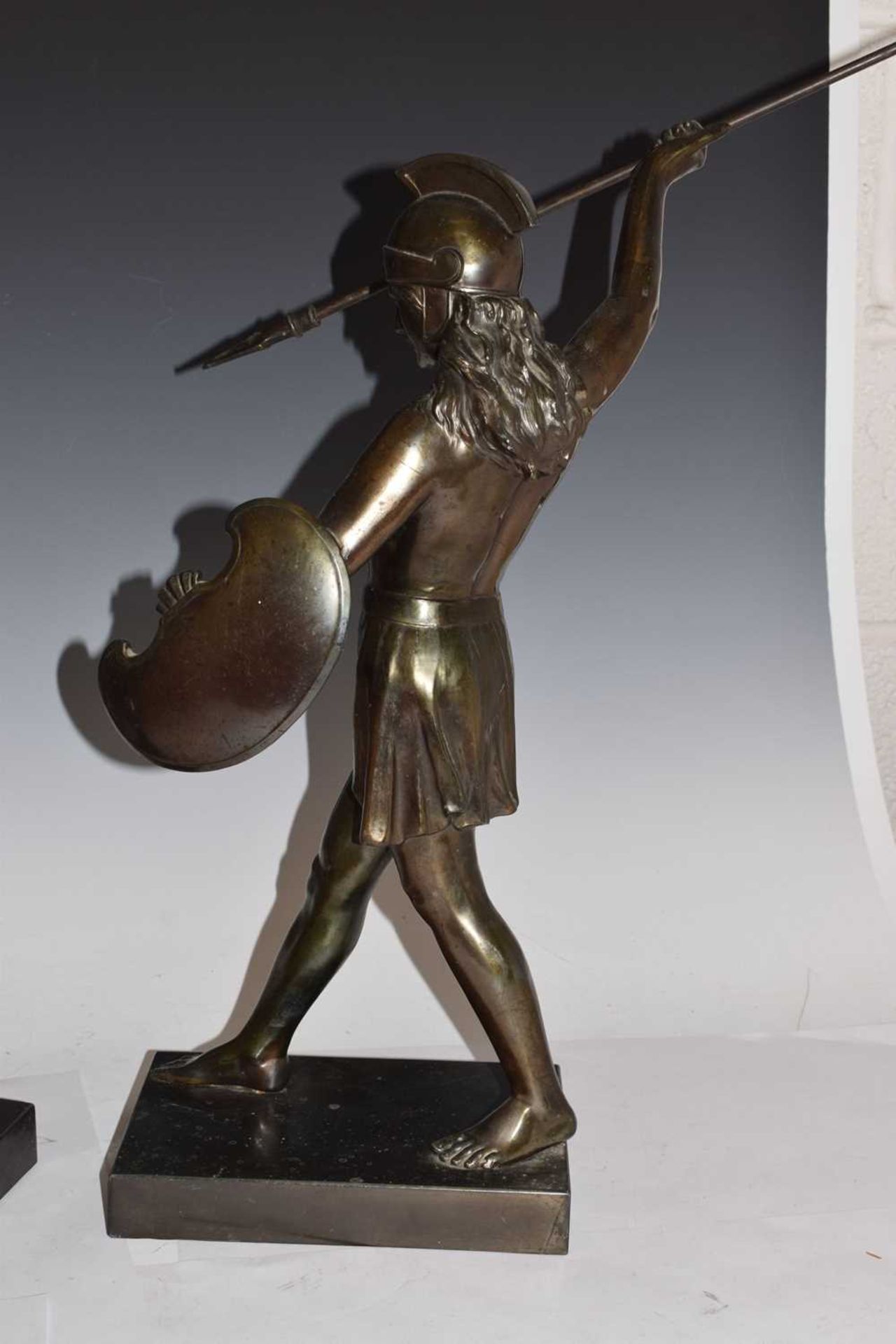 Two early 20th century bronzed spelter figures of female warriors - Image 7 of 14