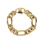 Heavy gauge filed curb link yellow metal bracelet, stamped '14K' and 'Italy'