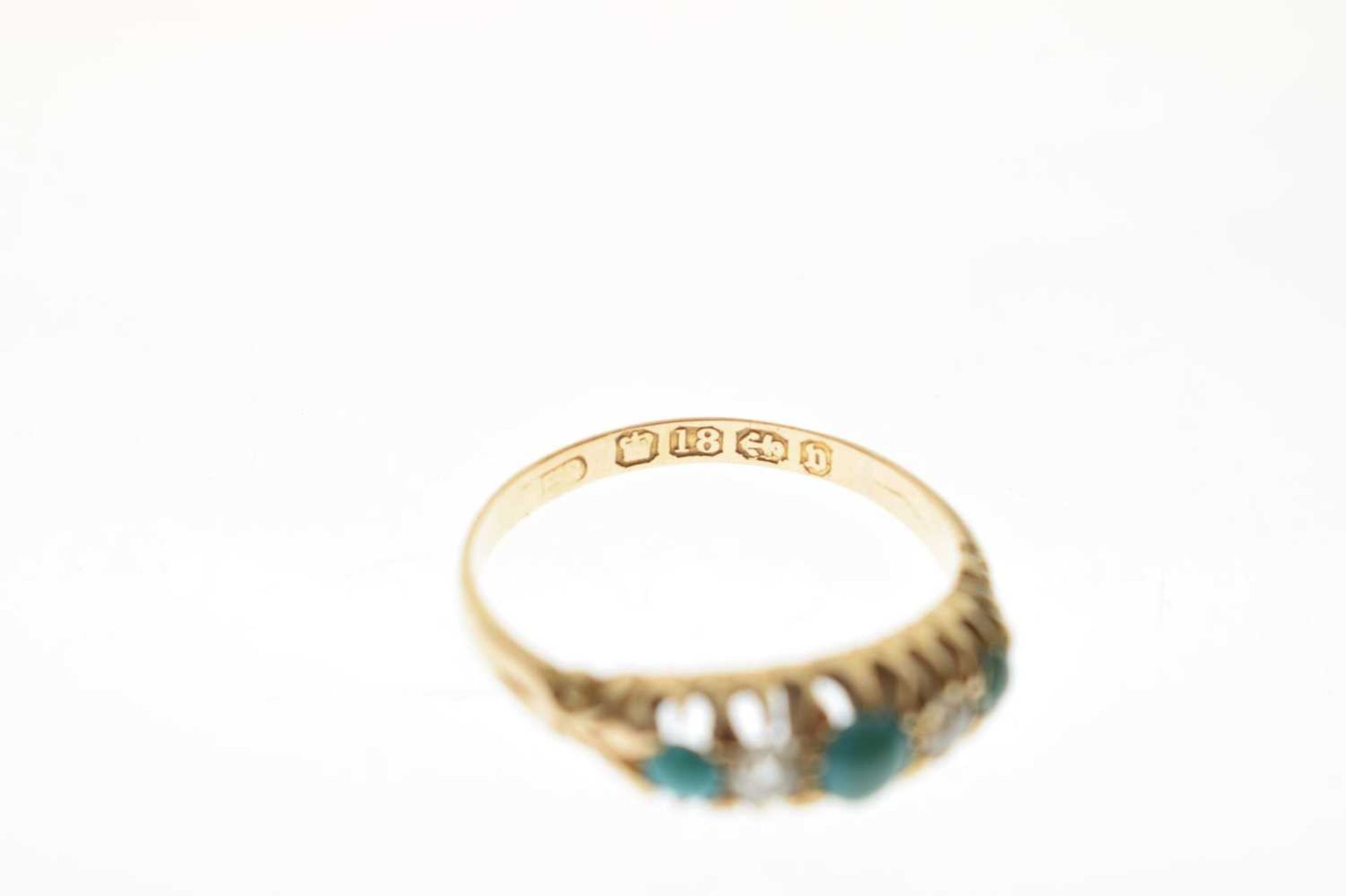 Victorian turquoise and diamond five stone 18ct gold ring - Image 6 of 9