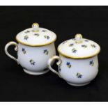 Pair of late 18th century Clignancourt, Paris porcelain custard or bouillon cups and covers