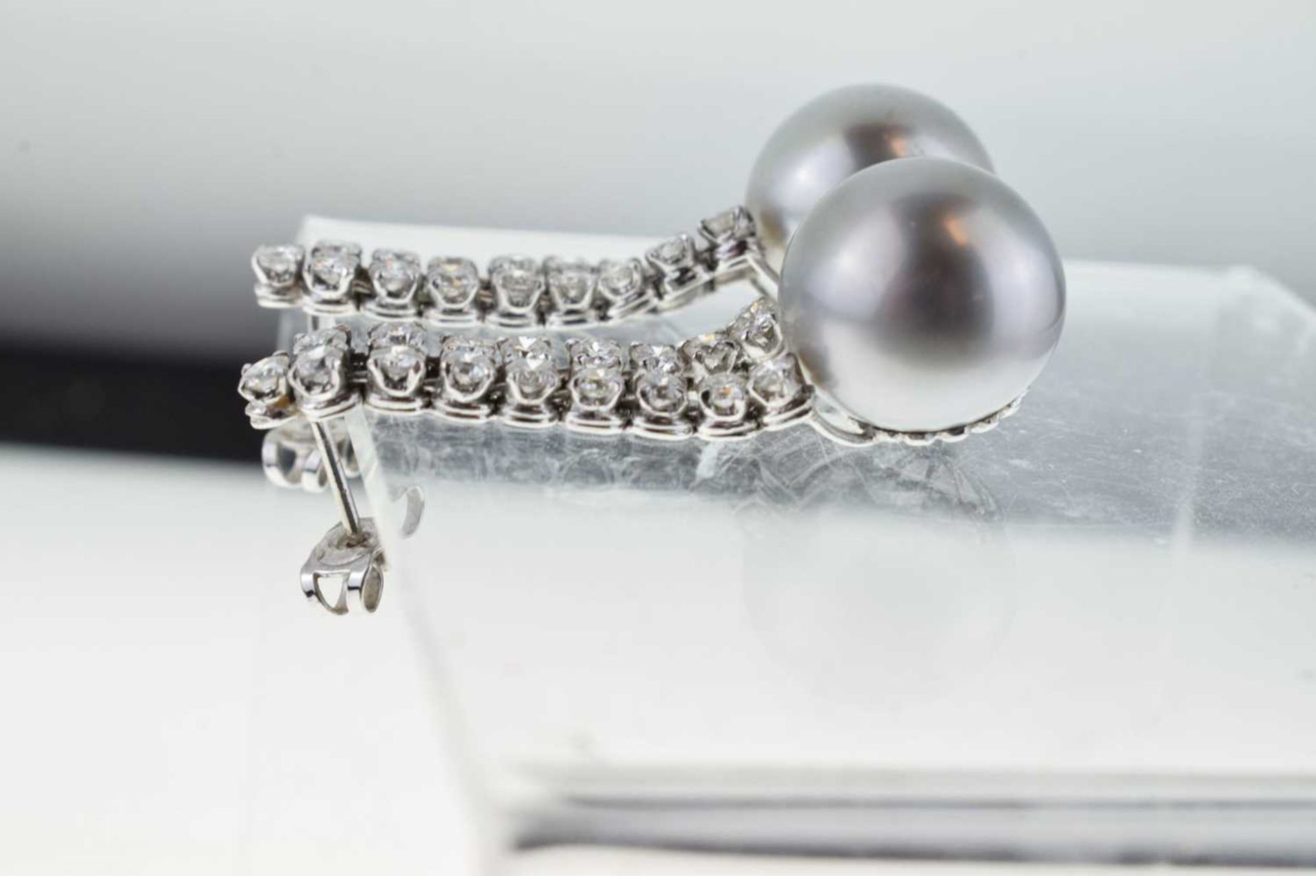 Pair of grey South Sea cultured pearl and diamond drop earrings - Image 5 of 10