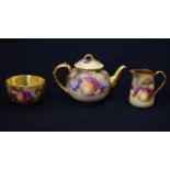 Royal Worcester - Fruit decorated teapot, milk jug and sugar basin