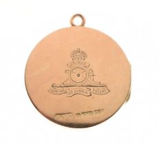 Royal Artillery 9ct gold circular locket