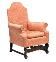 French carved walnut armchair, 18th century taste