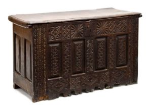 17th century oak chip-carved coffer or bedding chest
