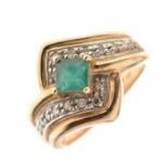 9ct gold dress ring set single square cut emerald