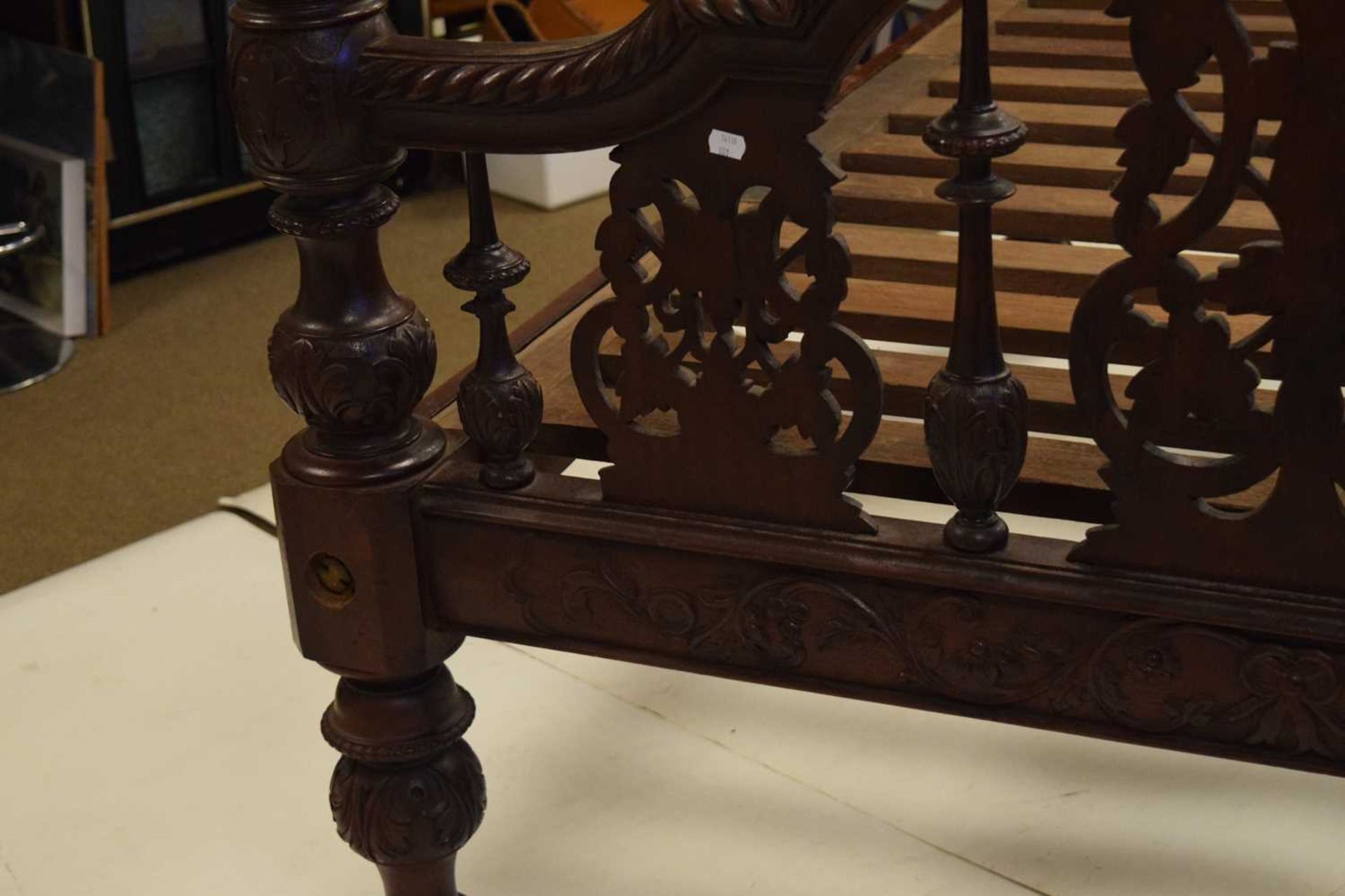 Anglo Indian Colonial carved hardwood four poster double bed - Image 5 of 14