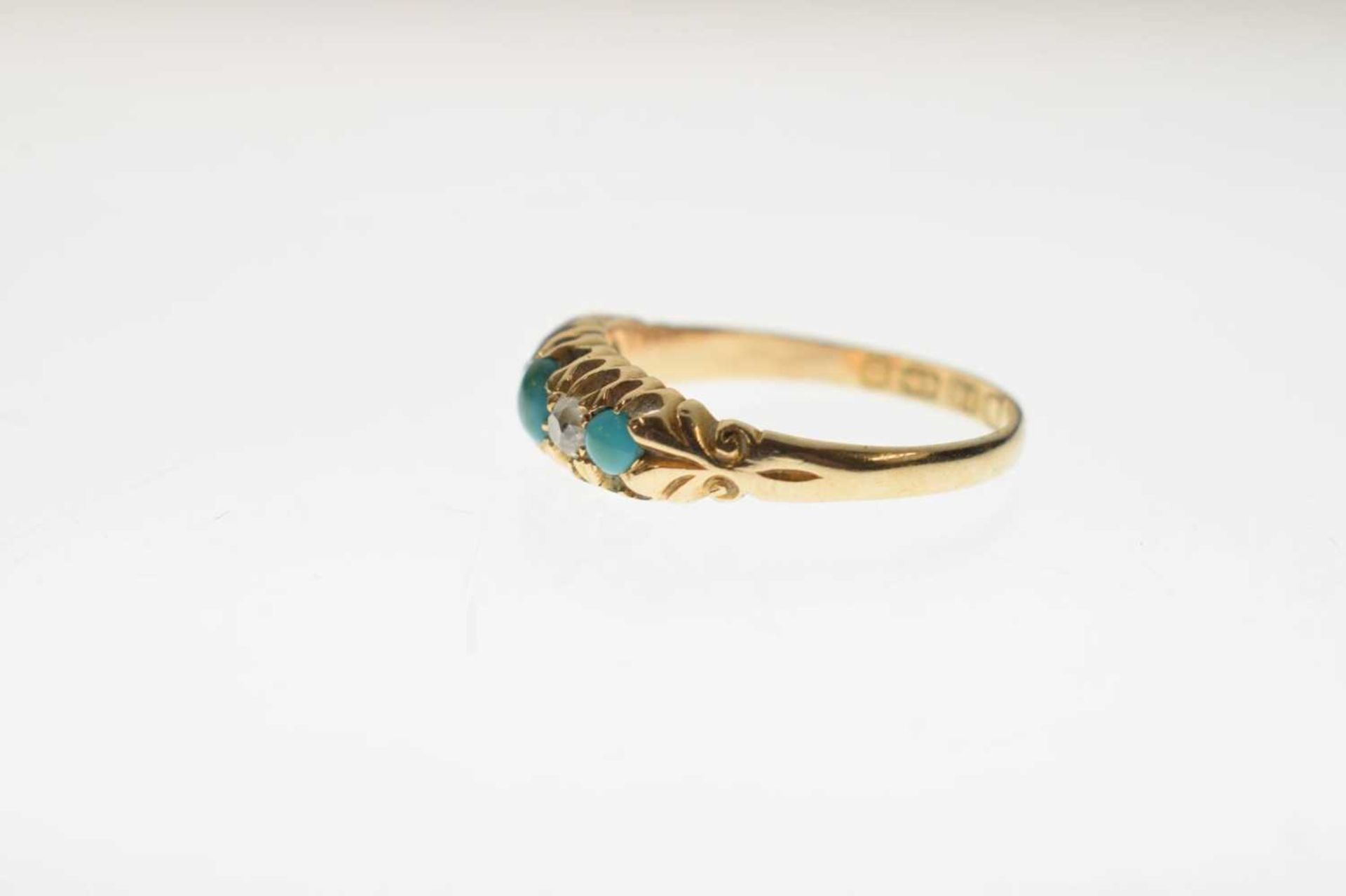 Victorian turquoise and diamond five stone 18ct gold ring - Image 3 of 9