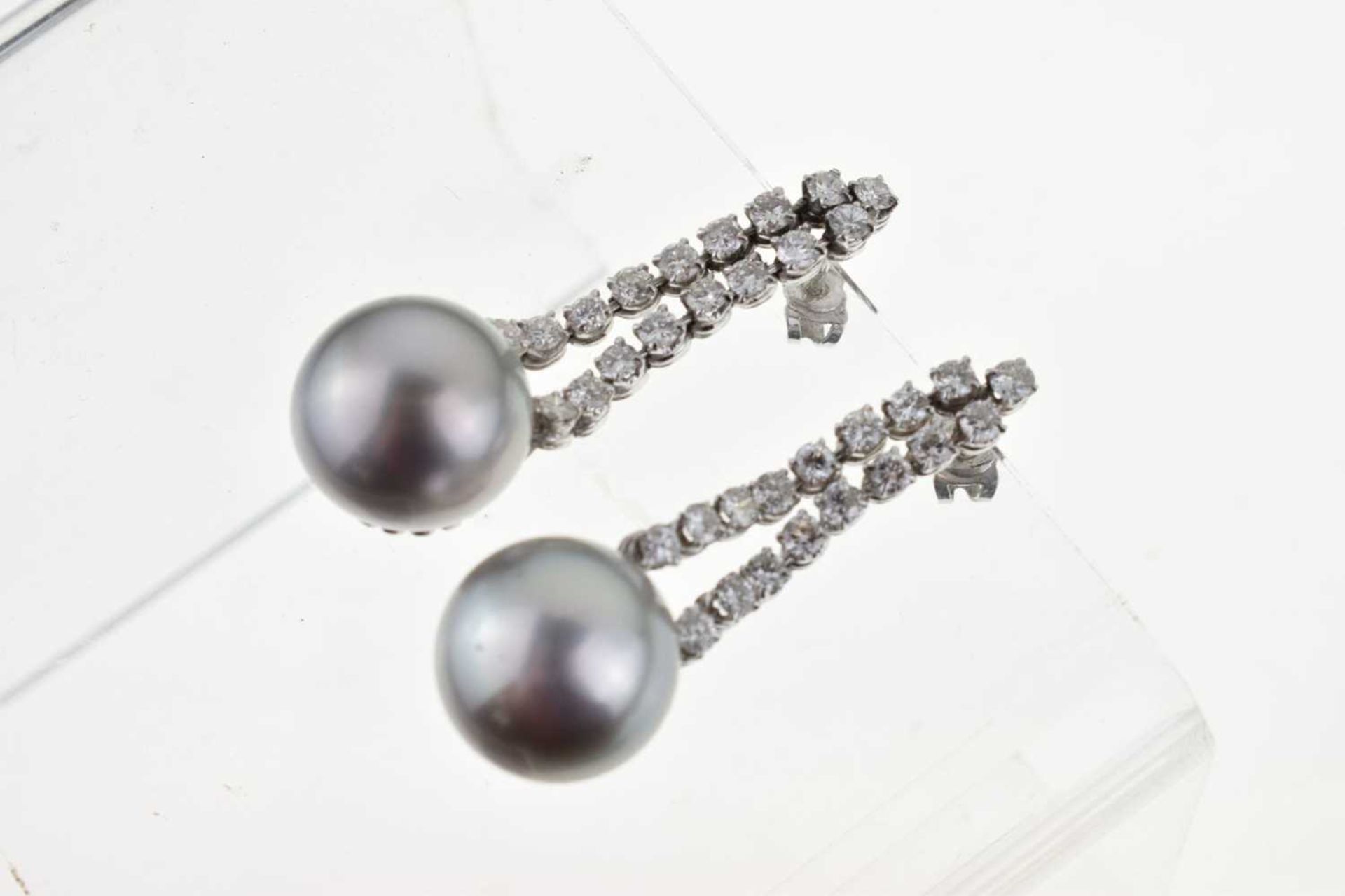 Pair of grey South Sea cultured pearl and diamond drop earrings - Image 2 of 10