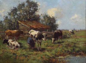 Circle of Simon van Den Berg - Oil on canvas - Landscape with cattle