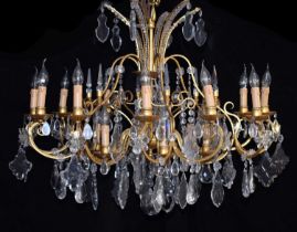 Gilt metal and cut crystal chandelier