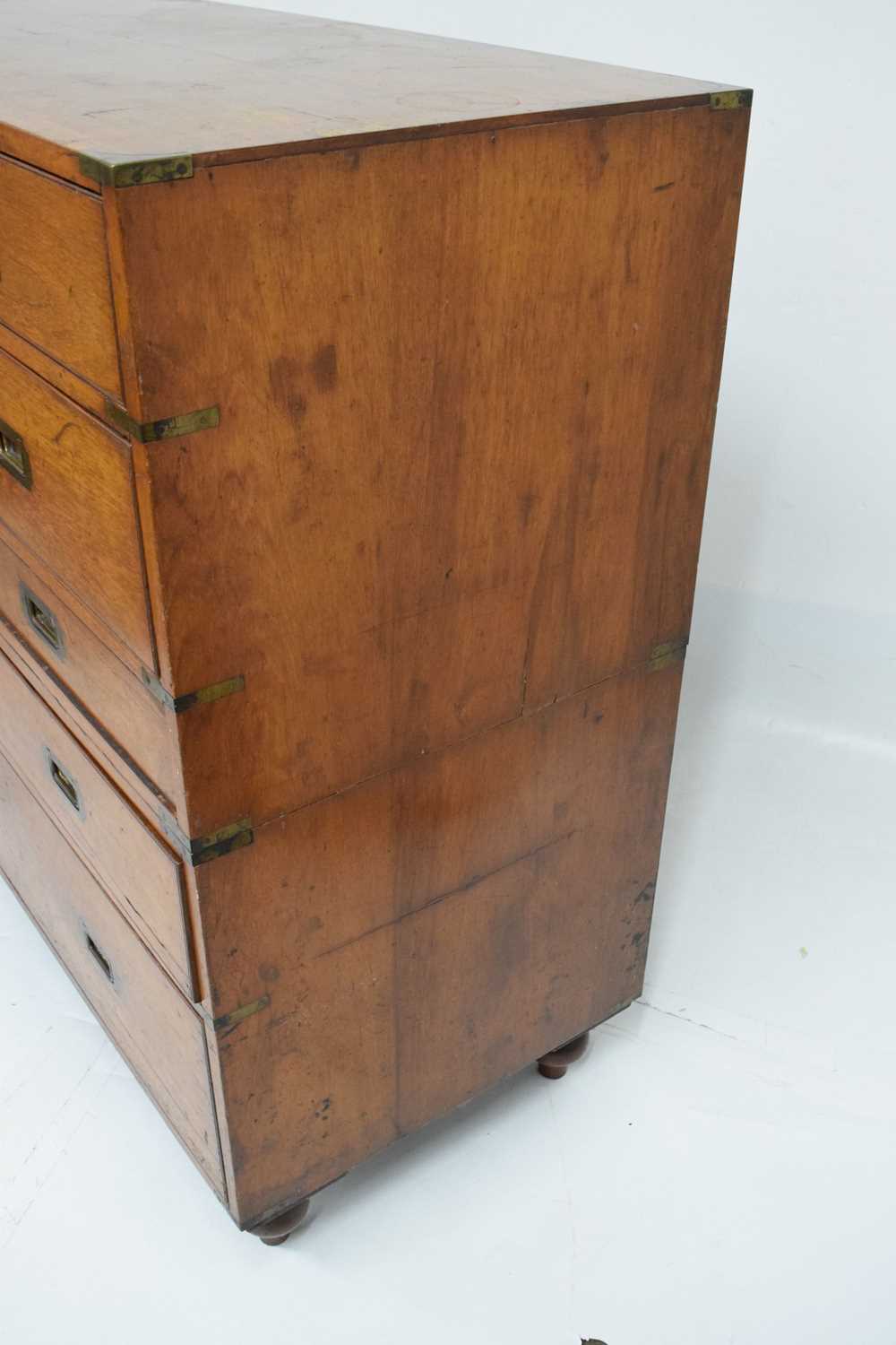 Late 19th century brass-bound teak campaign secretaire chest - Image 9 of 16