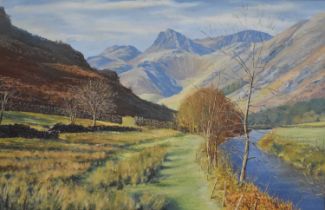 Arthur Terry Blamires (b.1930) - Oil on board - Langdale Pikes