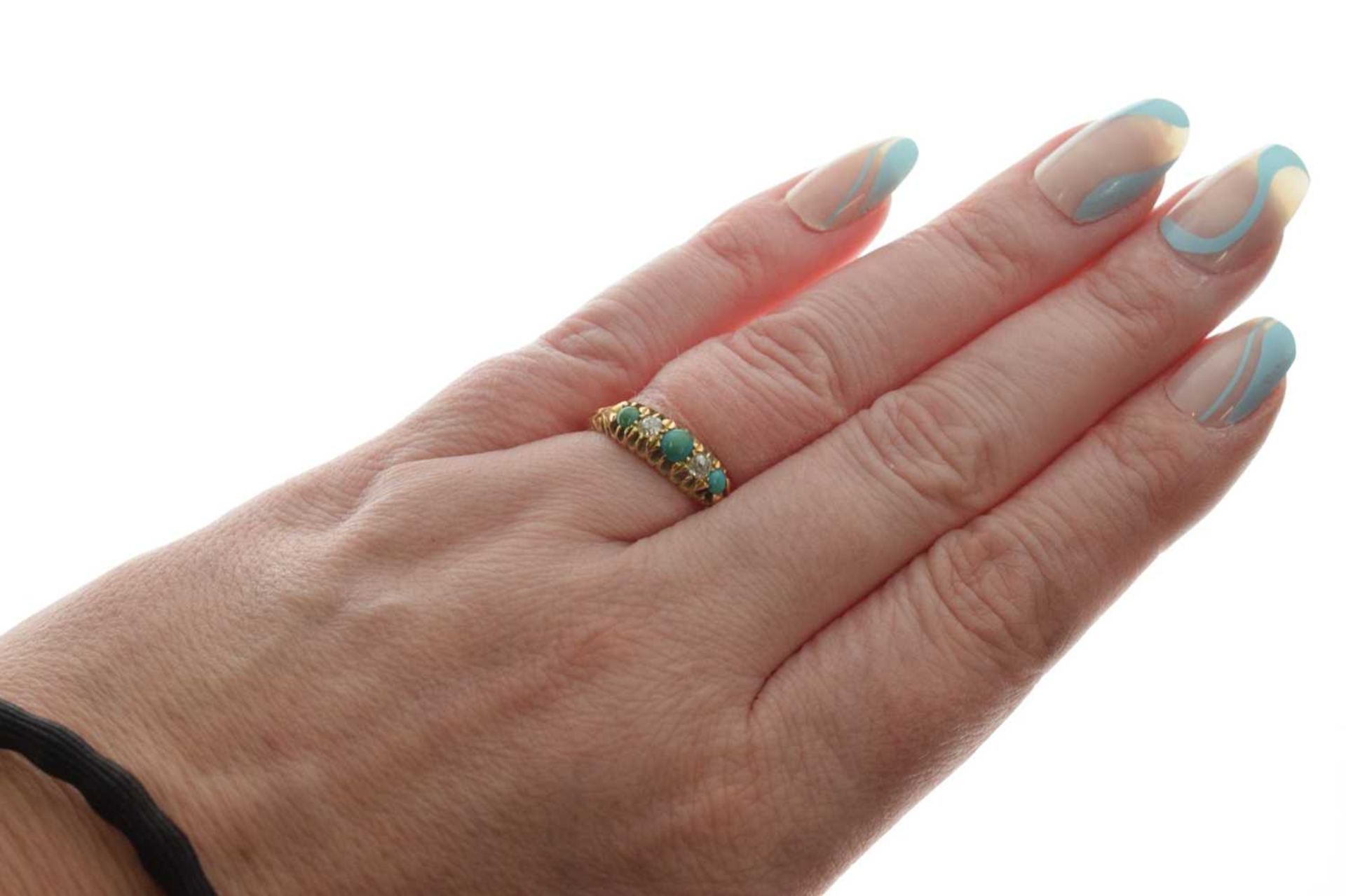 Victorian turquoise and diamond five stone 18ct gold ring - Image 8 of 9