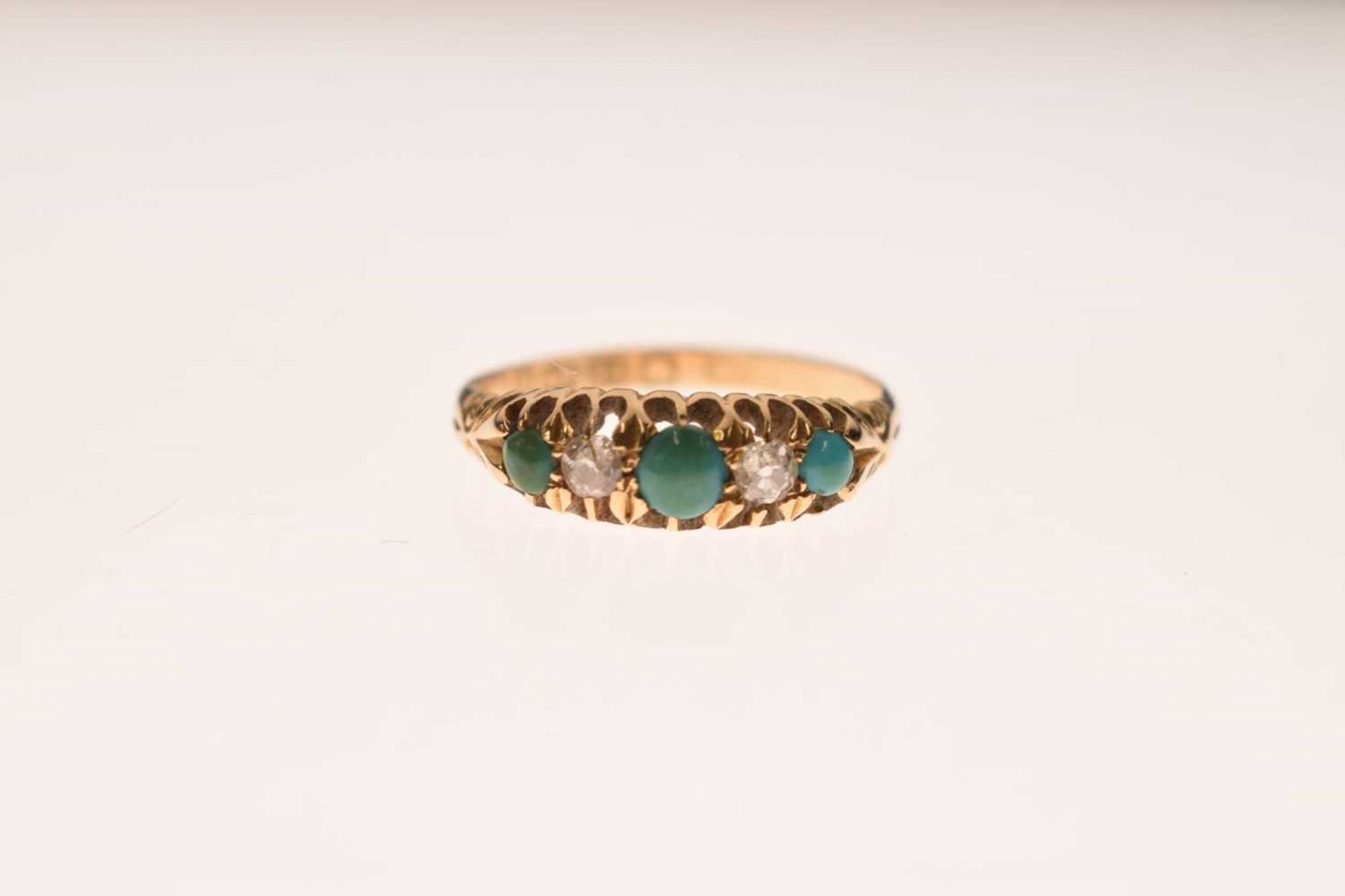 Victorian turquoise and diamond five stone 18ct gold ring - Image 2 of 9