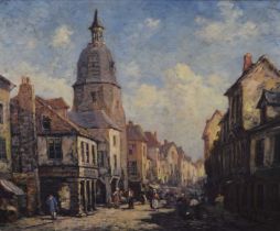 Continental School, 19th century - Oil on board - Street scene