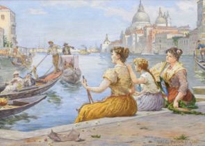 Antonio Paoletti (Italian, 1834-1912) - Watercolour - Ladies before gondoliers