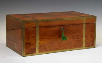 Victorian Anglo-Indian Colonial brass-bound camphor wood 'Campaign' lap desk or writing box