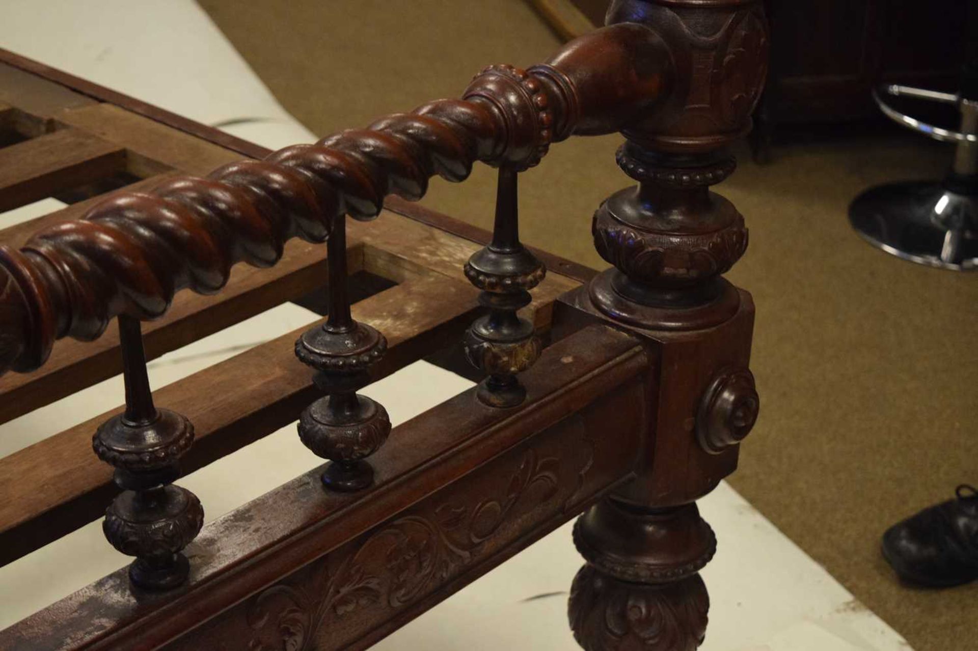 Anglo Indian Colonial carved hardwood four poster double bed - Image 10 of 14