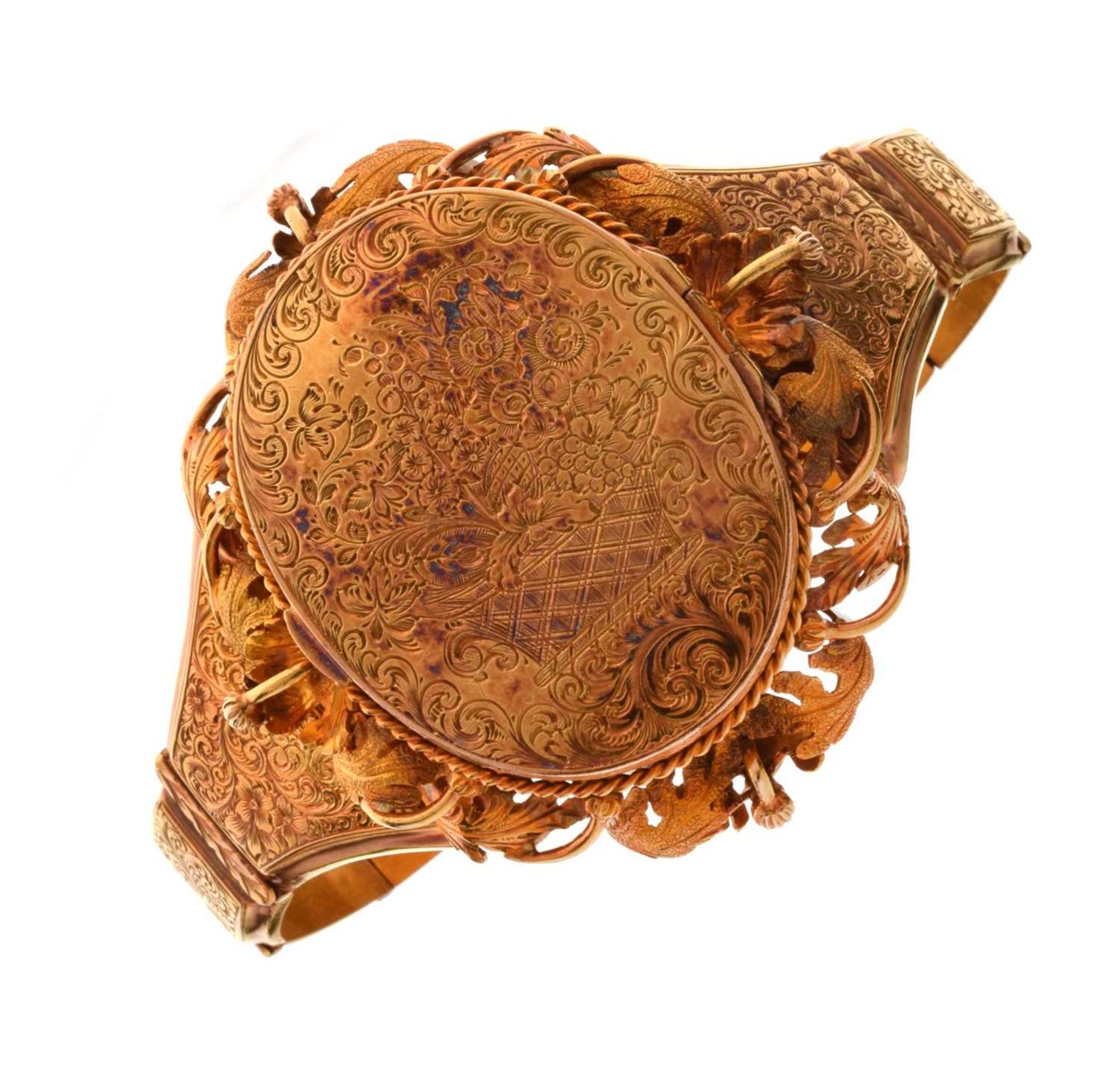 19th century yellow metal panel locket bracelet