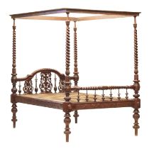 Anglo Indian Colonial carved hardwood four poster double bed