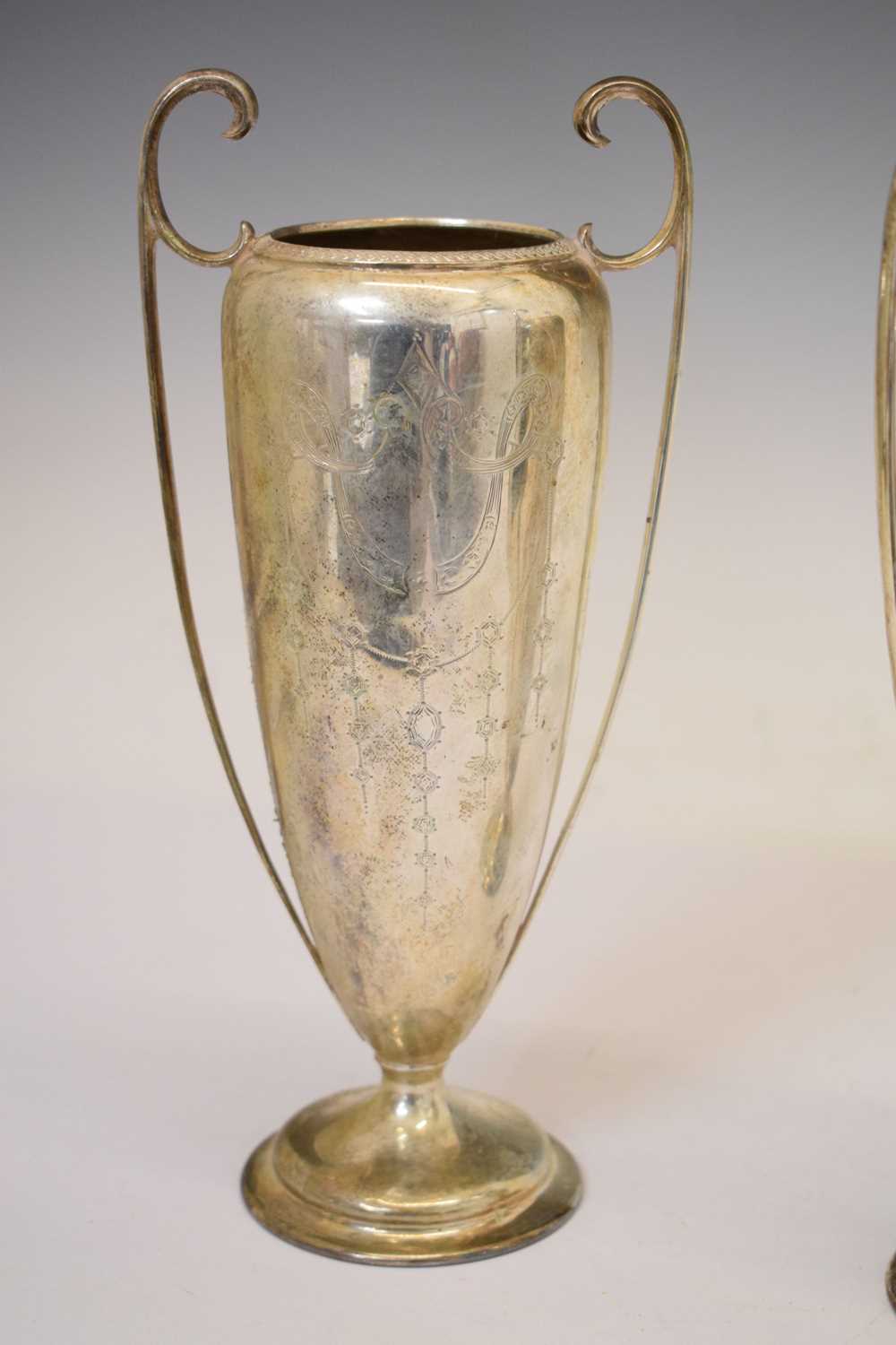 Pair of George V silver twin-handled vases - Image 4 of 14