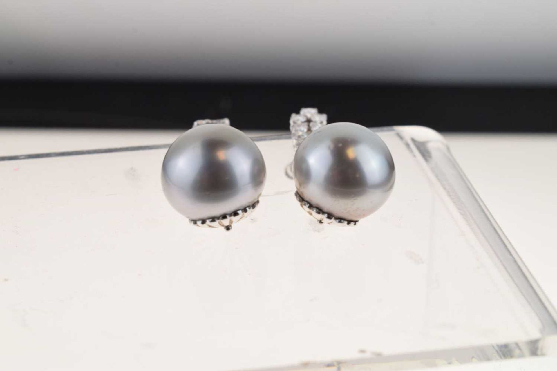 Pair of grey South Sea cultured pearl and diamond drop earrings - Image 4 of 10