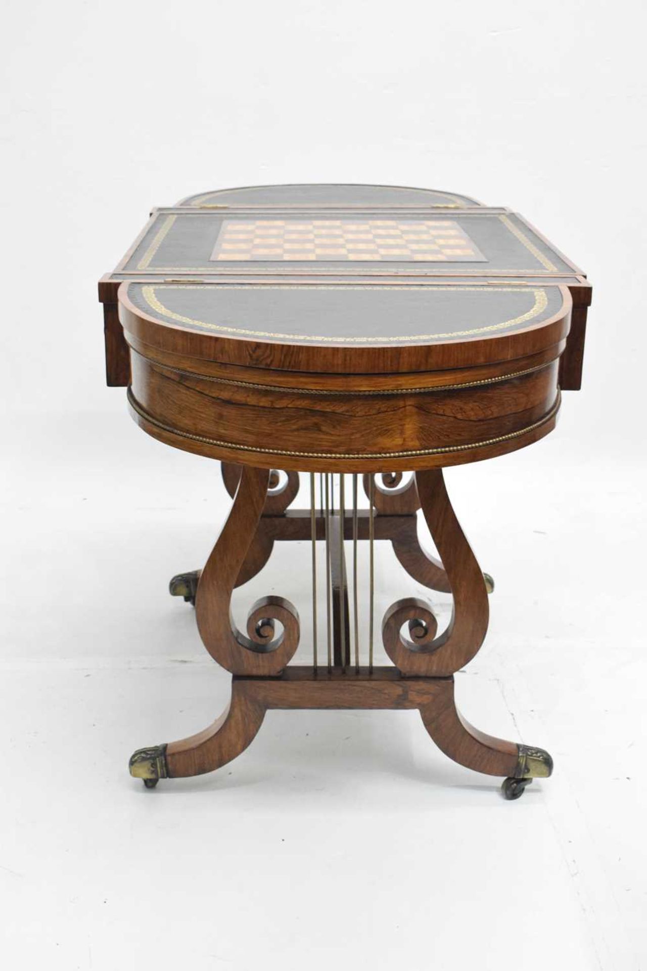 Fine Regency rosewood sofa backgammon table, in the manner of Gillows of Lancaster - Image 2 of 10