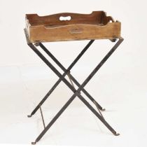 Early 20th century butlers tray on later metal folding stand