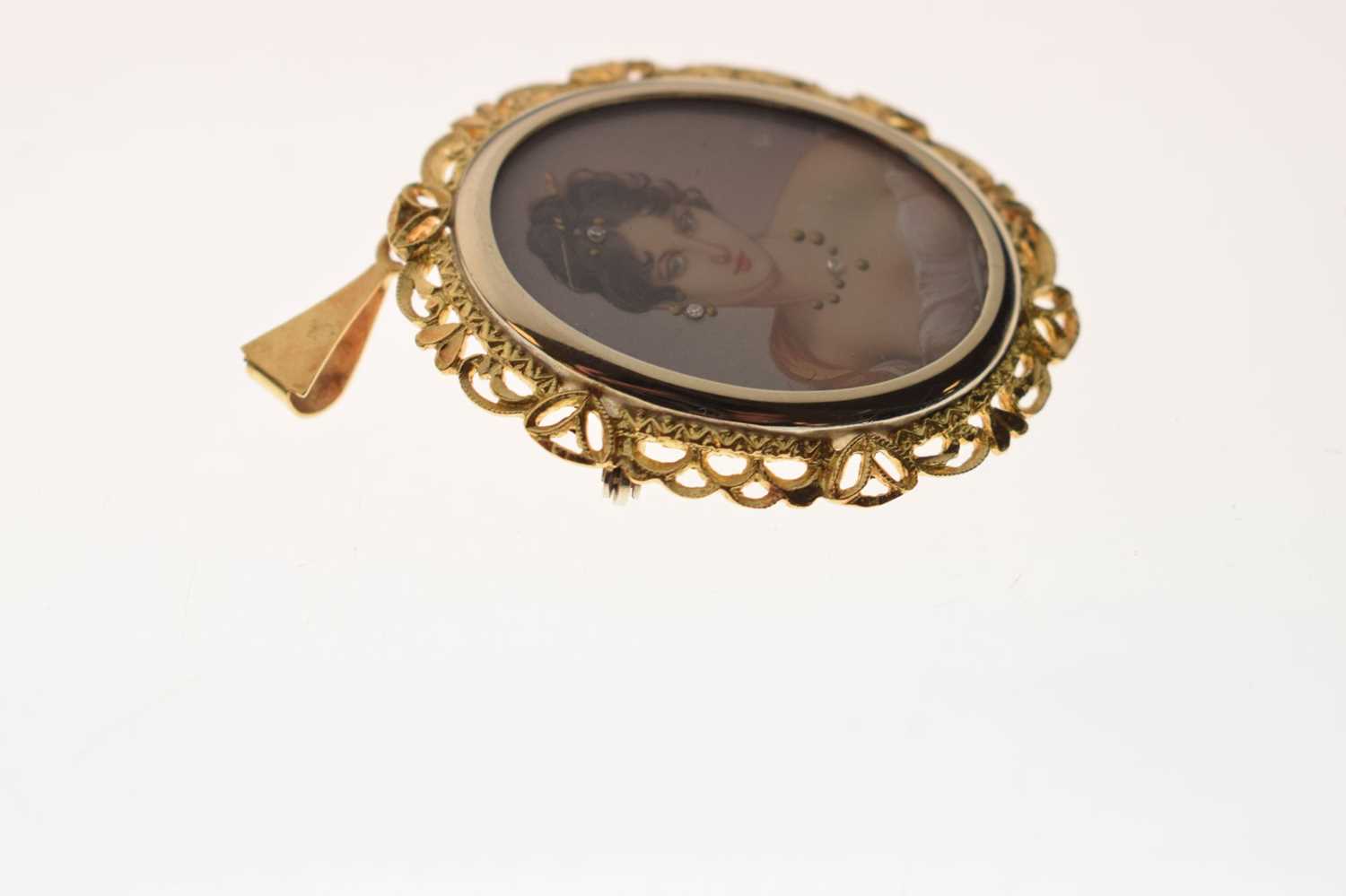 Yellow metal (750) miniature portrait brooch / pendant - Image 4 of 6