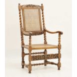 Late 17th century-style cane-seated and backed open armchair