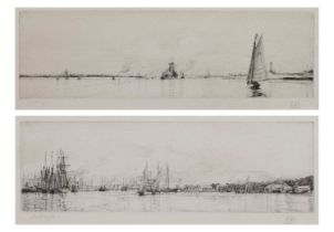 Harold Wyllie (1880-1973) - Pair of etchings - Shipping estuary scenes