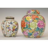 Two Oriental ginger jars with covers
